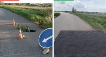 В Башкирии устранили огромный провал на дороге